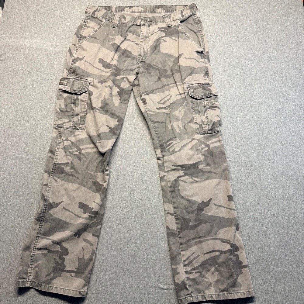 Wrangler Originals Mens Gray Camo Cargo Pants Straight Leg 36x31